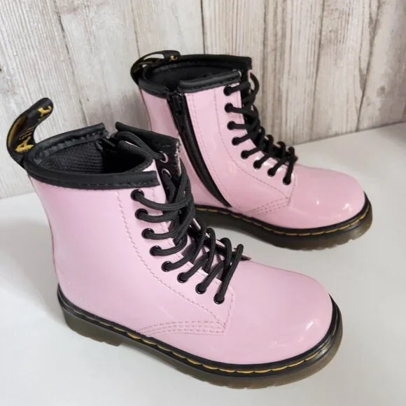 Girl's Grade School 1460 “Pale Pink” Patent Combat Boots Size 8 - Picture 6 of 16